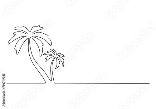 Palm tree continuous one line drawing vector illustration 