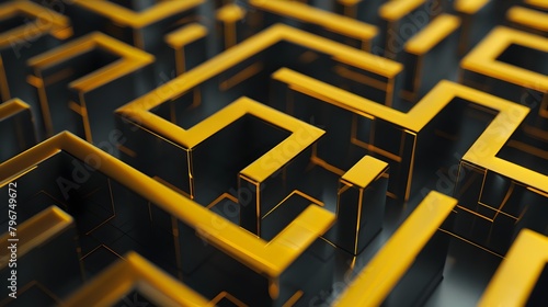 Striking Optical Illusion Maze: A Geometric Masterpiece in Gold and Black photo