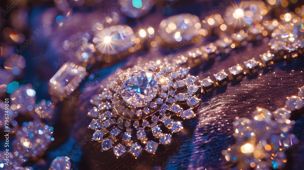 Elegantly Displayed Diamond Jewelry Glowing in Soft Light Elegantly Displayed Diamond Jewelry Glowing in Soft Light