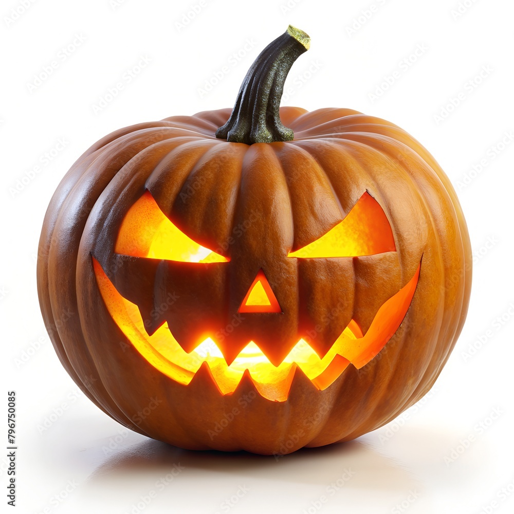 Funny Jack O Lantern halloween pumpkin with candle light inside isolated on white background Funny Jack O Lantern halloween pumpkin with candle light inside isolated on white background