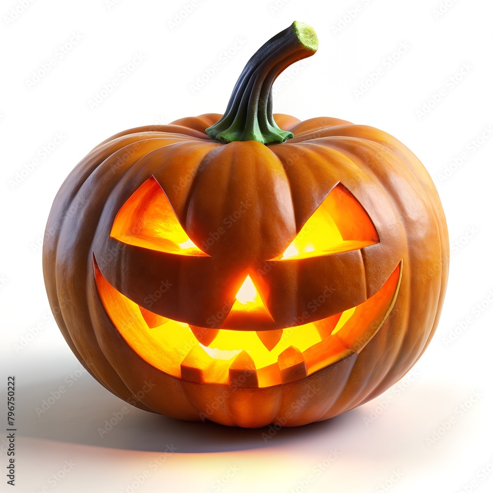 Funny Jack O Lantern halloween pumpkin with candle light inside isolated on white background Funny Jack O Lantern halloween pumpkin with candle light inside isolated on white background