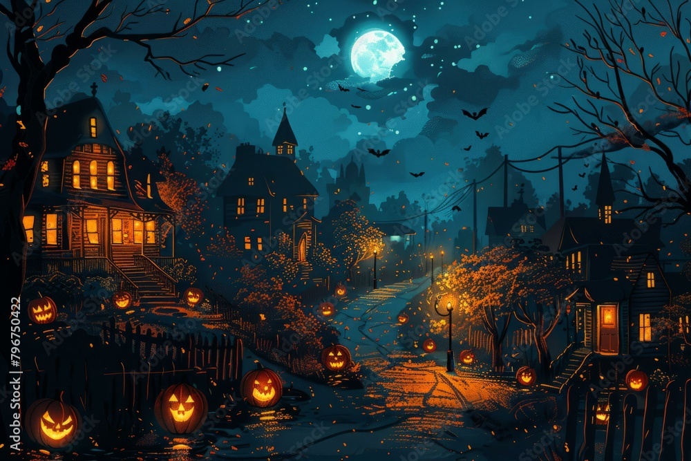 b'Spooky Halloween Night in a Haunted Village'