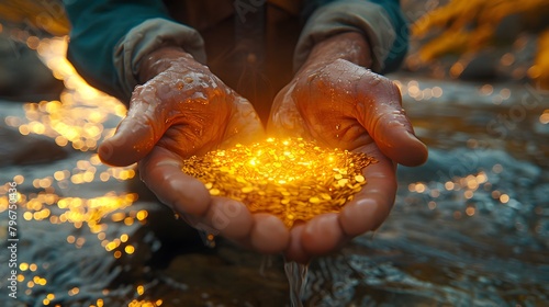 prospector panning for gold in a river or stream photo
