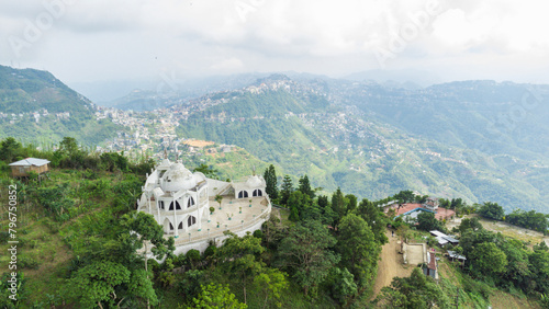 Aerial view of kv paradise in aizawl the capital city of mizoram, this architectural establishment gives an amazing view of hills and the green mizoram in north-east India
