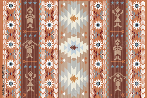 Navajo tribal vector seamless pattern. Native American ornament. Ethnic South Western decor style. Ikat Boho geometric ornament. Vector seamless pattern. Mexican blanket, rug. Woven carpet 