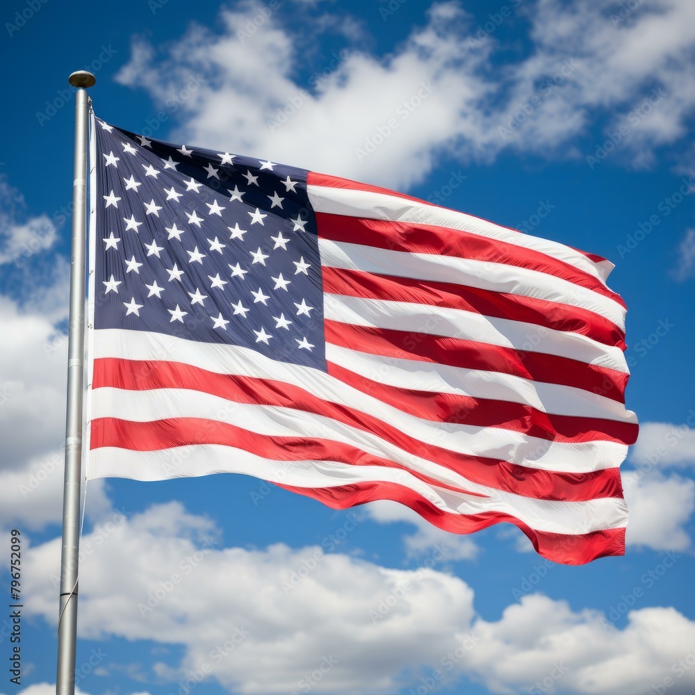 b'American flag waving in the wind'