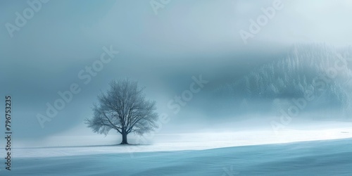 b'Blue Winter Landscape with Lonely Tree' © duyina1990