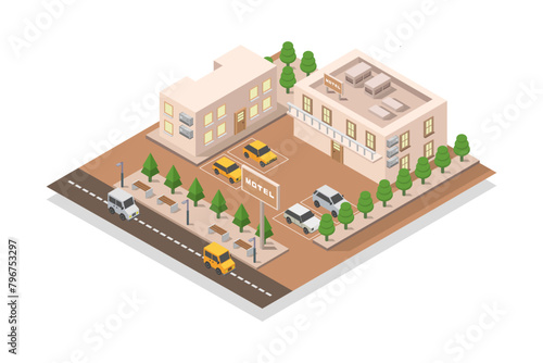Isometric motel building