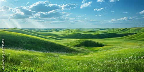 b'Green rolling hills under blue sky and white clouds' © duyina1990
