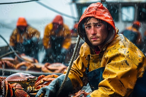 Portrait of a Fisherman Wearing Yellow Raincoat photo