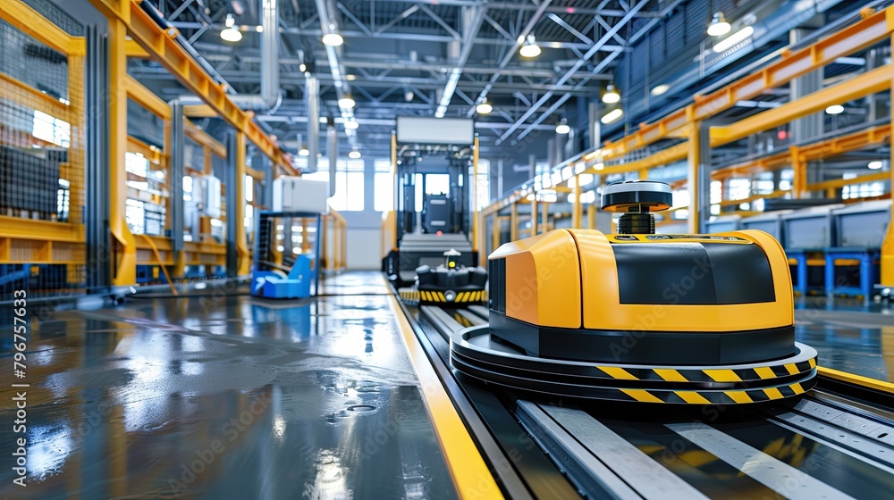Automated guided vehicles (AGVs) transporting materials in a smart factory Automated guided vehicles (AGVs) transporting materials in a smart factory