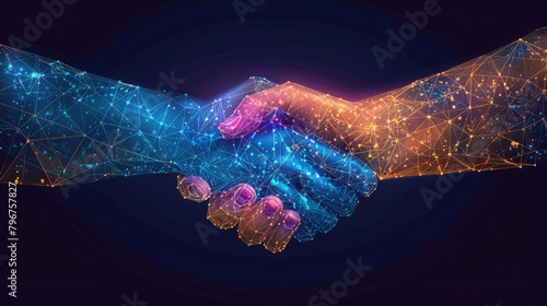 Abstract digital handshake symbolizing online collaboration and partnership