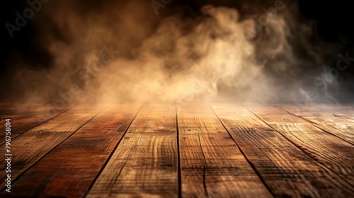 Smoke is most noticeable on the wooden floor and table shelf