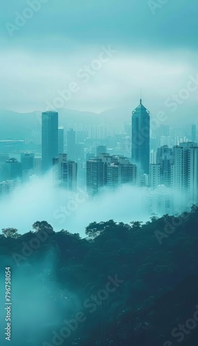 Ethereal mist veils the urban skyline, crafting a mysterious and atmospheric cityscape © Philipp