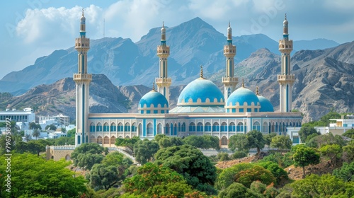 Muscat's skyline with Sultan Qaboos Grand Mosque and modern architecture, clear day, high-definition, no glare, --ar 16:9 --stylize 250 Job ID: d9da7f99-1a82-4c67-be42-87cb18a31af2 photo
