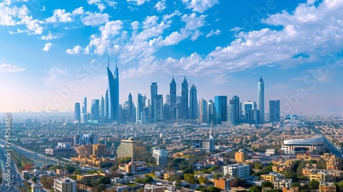Riyadh's skyline with modern towers and Faisaliyah Center, clear day, high-definition, no glare, --ar 16:9 --stylize 250 Job ID: fa6272a5-496a-4544-82ce-b68102794d65 photo