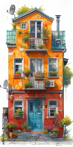 b'European-style buildings, red roofs, green plants, small European-style buildings, beautiful buildings, exquisite illustrations, cartoon illustrations, hand-painted illustrations'