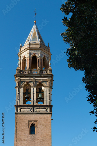 Bell tower of the Church of San Pedro, Seville - close up