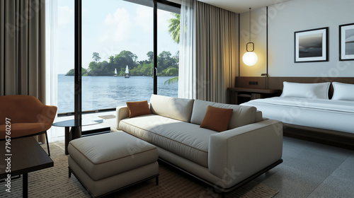 Living room in modern style with lake view © SongMin