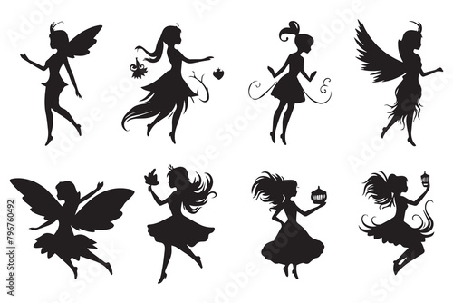 Set of silhouettes Magical fairies in the cartoon style vector