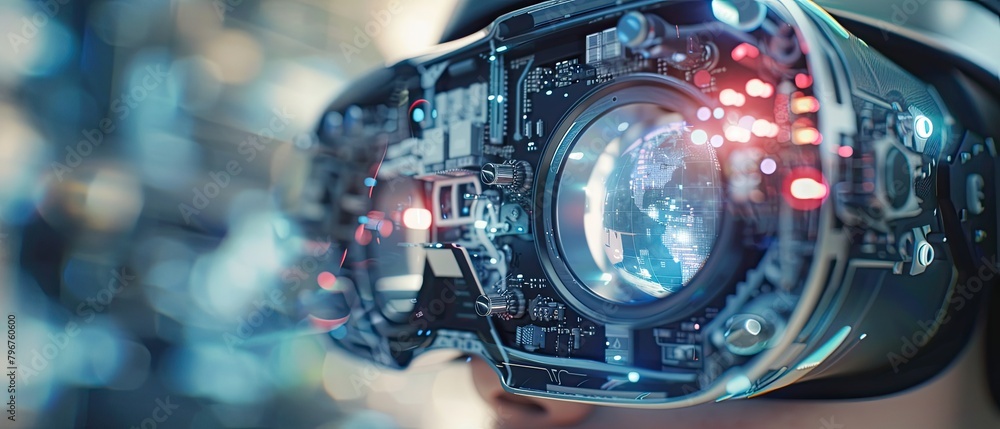 A close up of a person wearing a virtual reality headset.