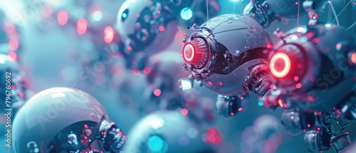 A swarm of tiny alien drones with glowing red eyes photo