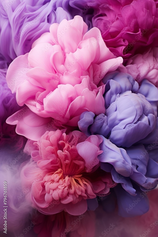 b'Colorful peony flowers in a close-up view'
