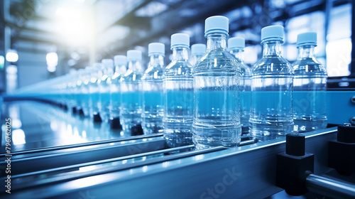 Bottles of water on a production line