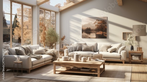 b'Bright and Airy Living Room With Modern Furnishings and Neutral Colors' photo