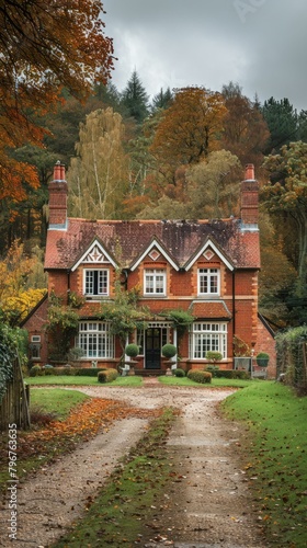 b'Charming English Tudor Cottage in the Autumn Woods'