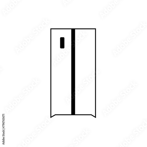 Double door fridge icon. Refrigerator line art vector. Refrigerator icon or clipart. Outline illustration of double door fridge vector icon for web design isolated on white background.