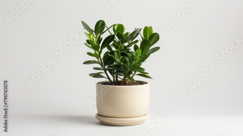 Zamioculcas zamiifolia or ZZ plat, zuzu plant, interior decor potted plant isolated on white background.