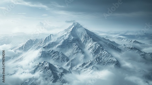 b'A majestic snow capped mountain peak rising above the clouds' © duyina1990