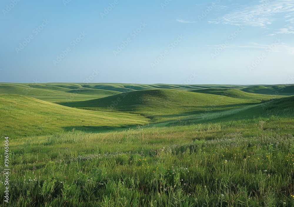 b'Green rolling hills of the Flint Hills in Kansas'