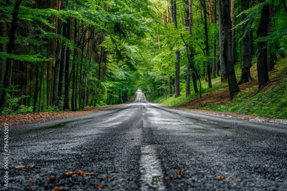 Beautiful empty asphalt road in a green forest. AI generative Beautiful empty asphalt road in a green forest. AI generative