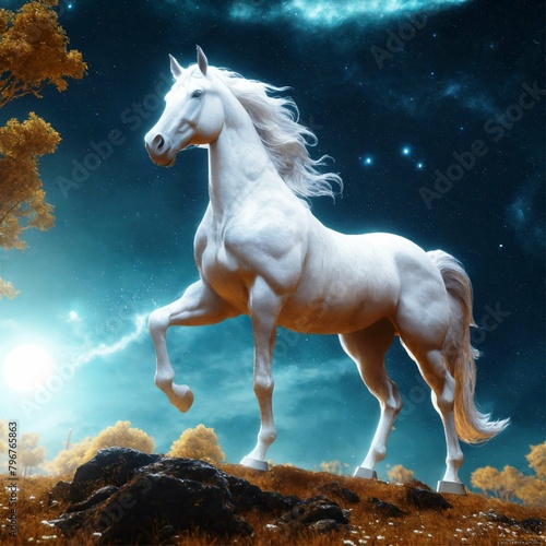 White horse in the snow  Illustration AI Generative.