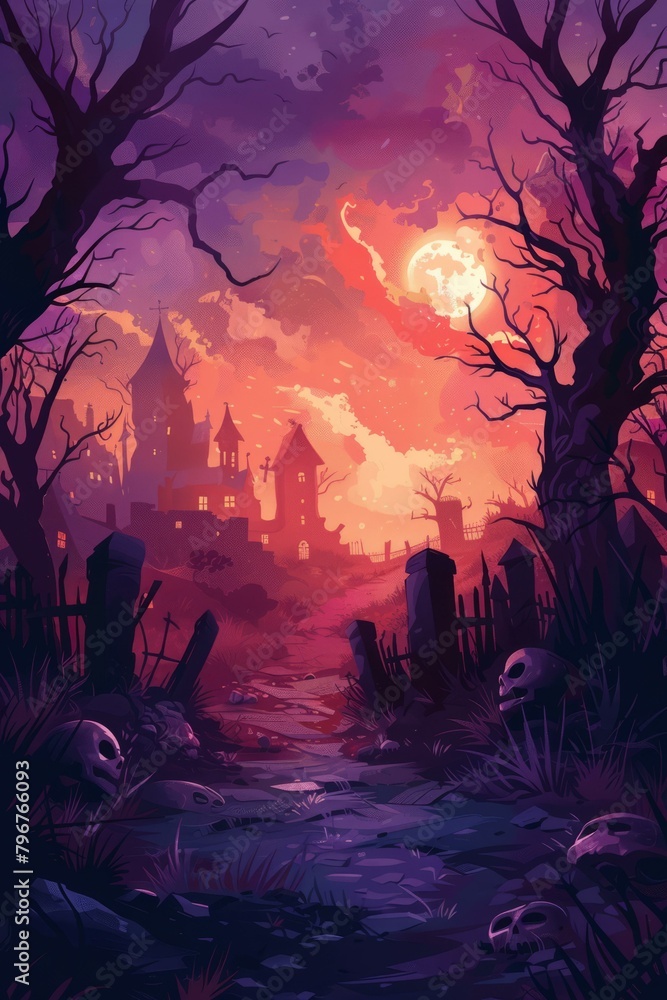b'Spooky Graveyard at Night'