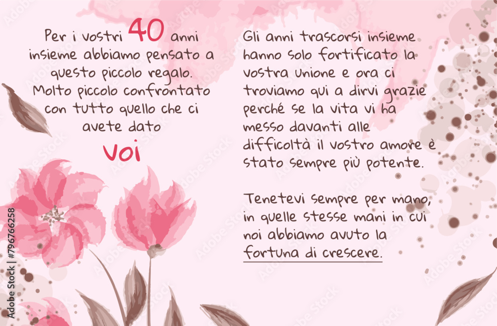 Biglietto Di Auguri Anniversario Di Matrimonio Biglietto di auguri 40 anni matrimonio per genitori. Dedica ai genitori