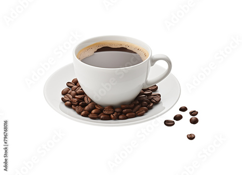 cup of coffee beans isolated on transparent background, cut out or PNG