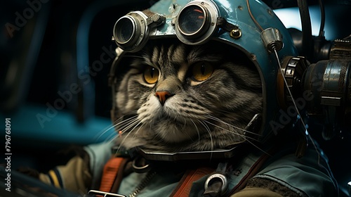 b'A cat wearing a helmet'