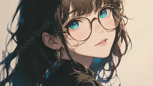 Close-up of an anime girl wearing glasses and smiling to the camera  vector