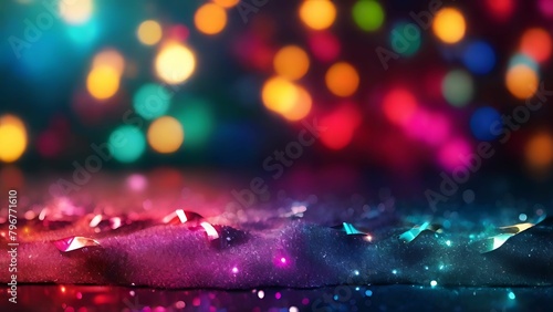 Colorful glitters on boken background photo