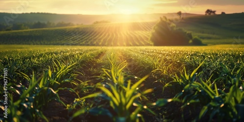sunset over a field of healthy crops