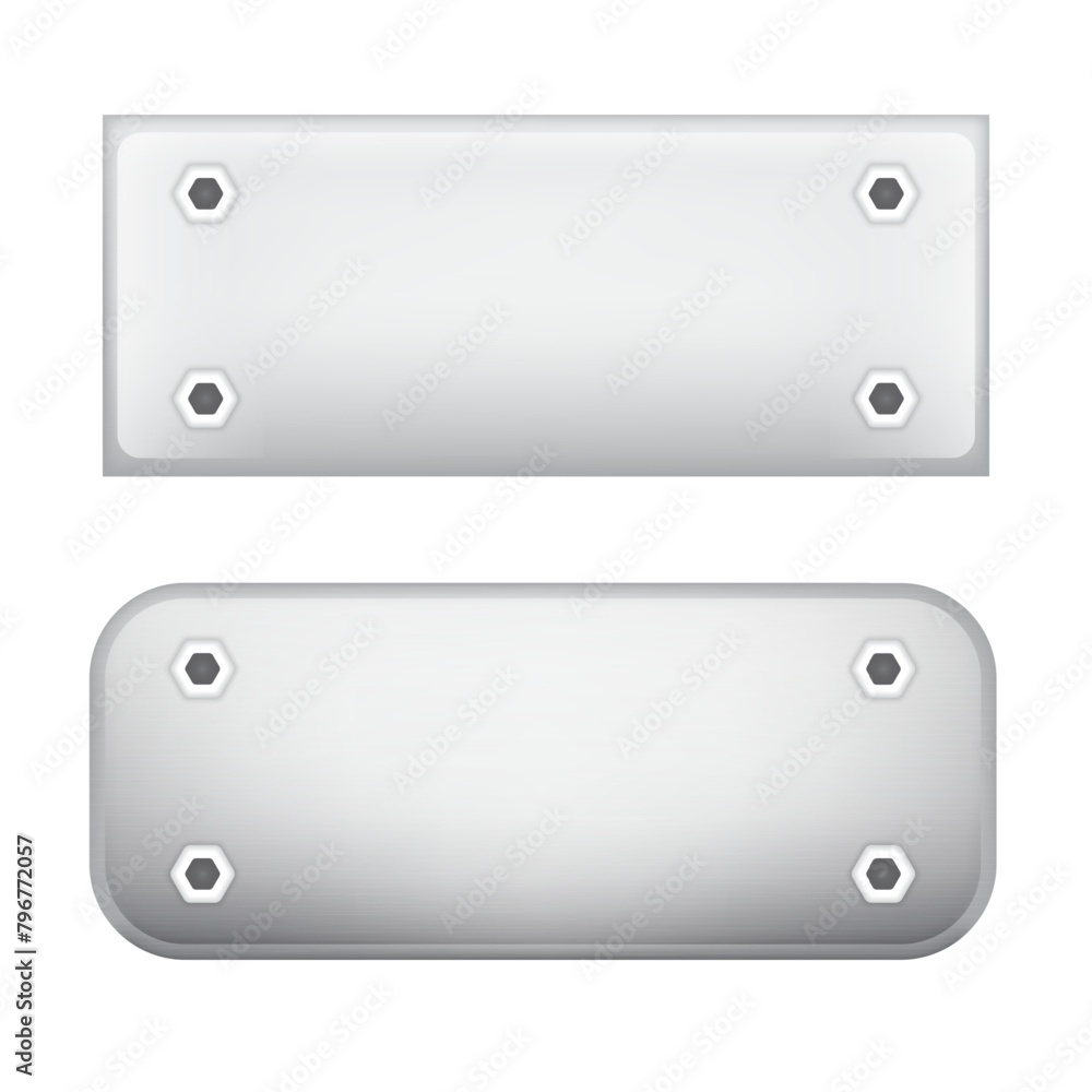 Metal steel plate with screws. Realistic vector set of metal nameplates. Metal steel plate with screws. Realistic vector set of metal nameplates.