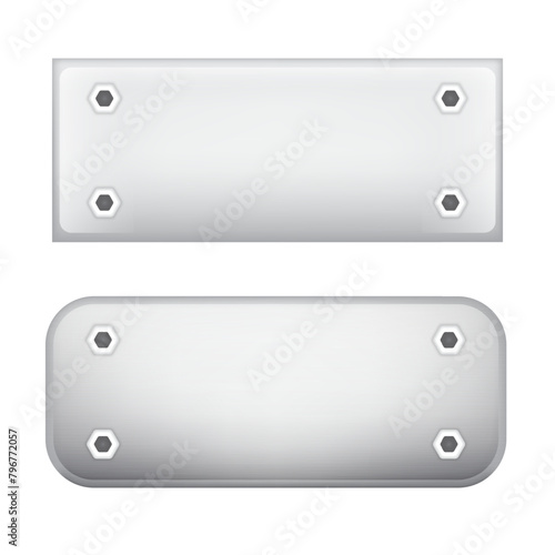 Metal steel plate with screws. Realistic vector set of metal nameplates. photo