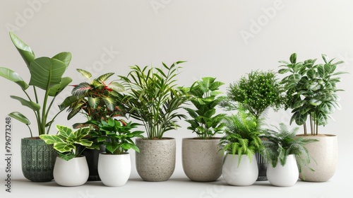 A row of potted plants of various sizes