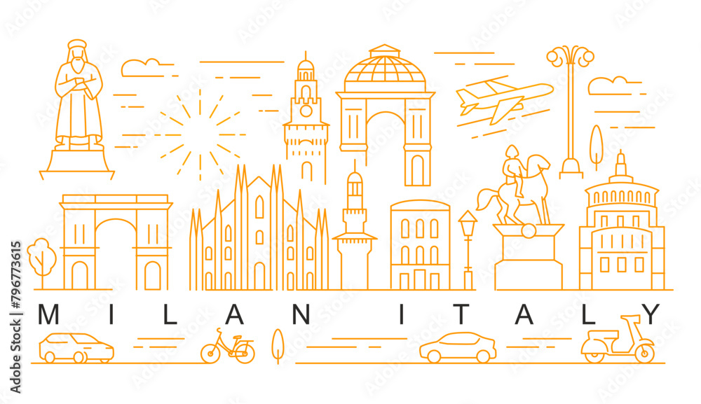 Fototapeta premium city of Milan in outline style on white