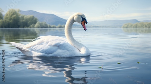 A portrait highly detailed and realistic portrait of a graceful and elegant swan gliding on a tranquil lake, AI Generative