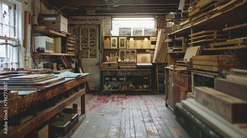 Amidst a sea of blurred wooden blocks and tered tubes of ink the hum of creativity can be felt in this printmakers haven. .