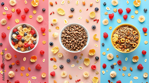 Set of different tasty breakfast cereals